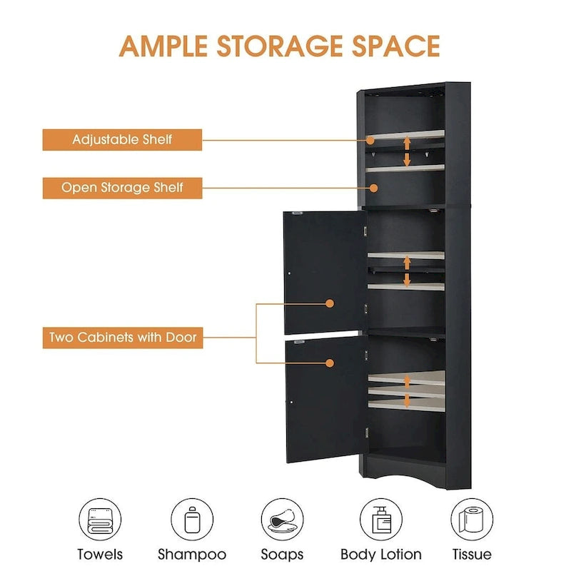 Rangement de salle de bain, Armoire d'angle haute avec 2 portes et 4 étagères