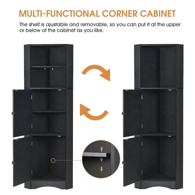 Rangement de salle de bain, Armoire d'angle haute avec 2 portes et 4 étagères