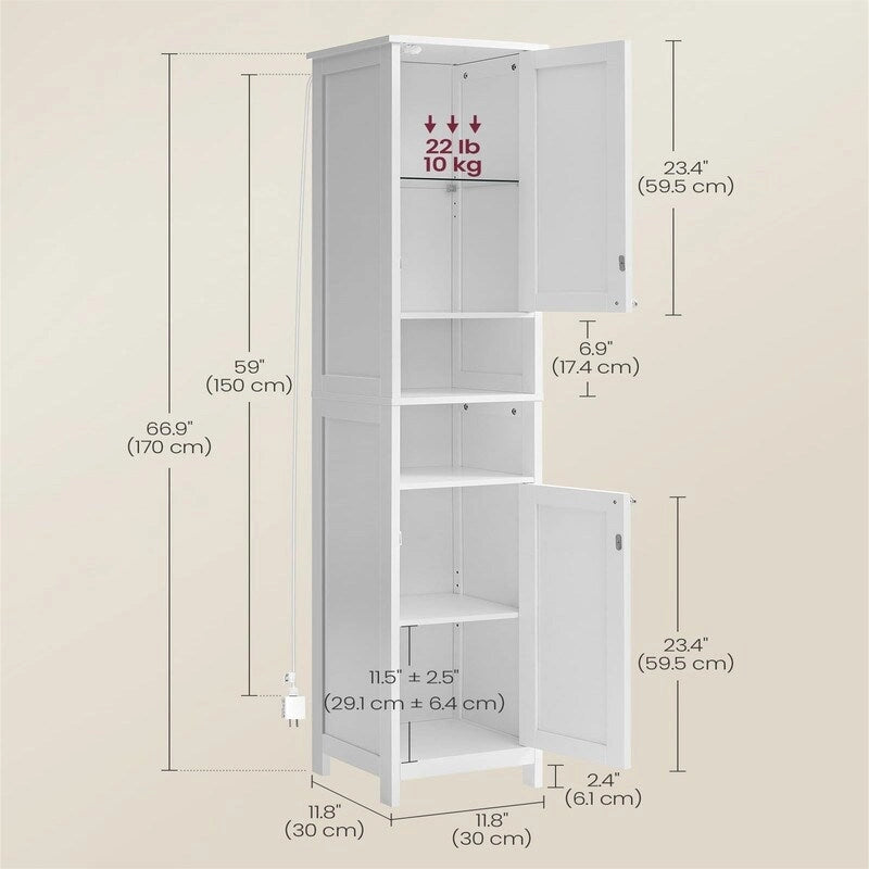 Colonne de salle de bain avec éclairage - 30P x 30L x 170H cm