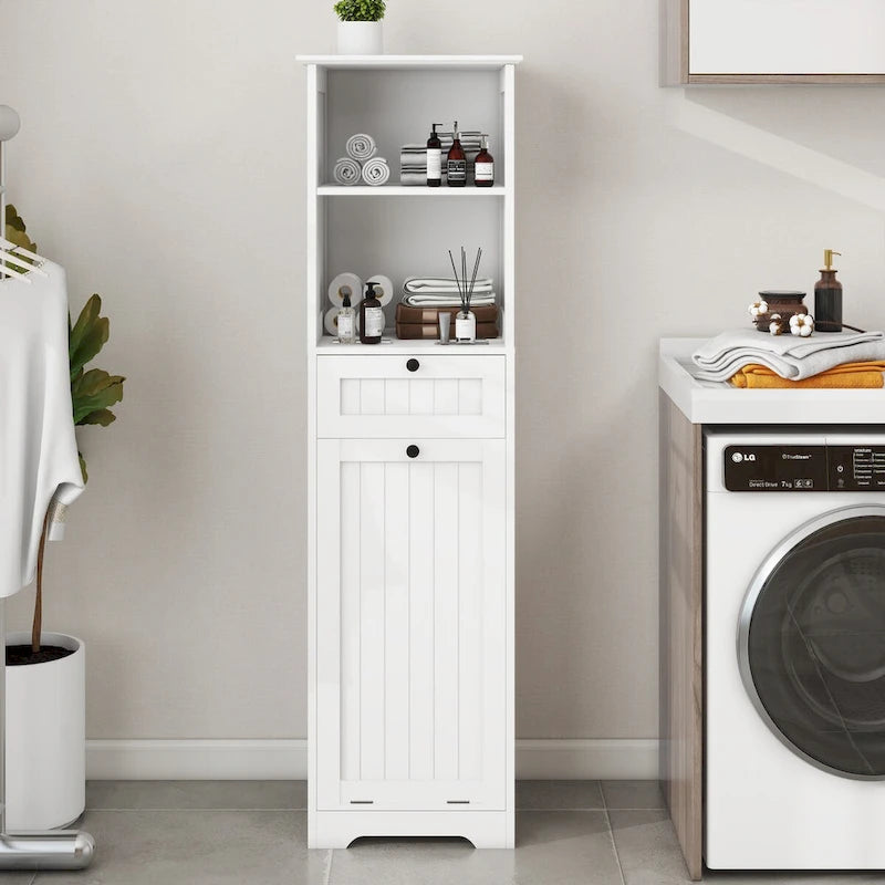 Meuble de tri pour linge avec bac basculant et un tiroir, 1 compartiment - Blanc