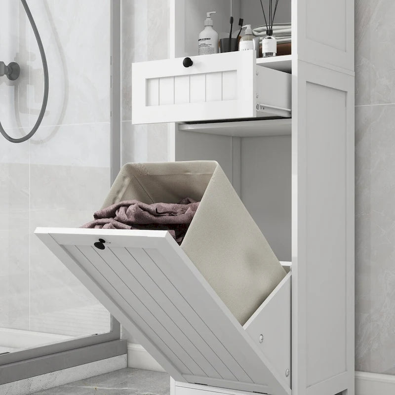 Meuble de tri pour linge avec bac basculant et un tiroir, 1 compartiment - Blanc
