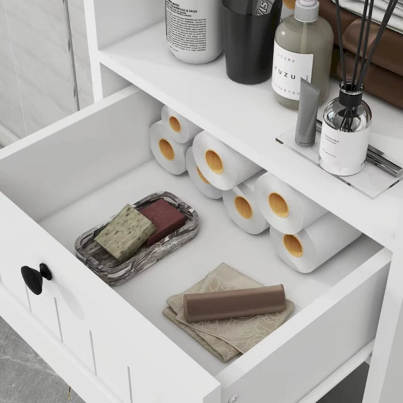 Meuble de tri pour linge avec bac basculant et un tiroir, 1 compartiment - Blanc