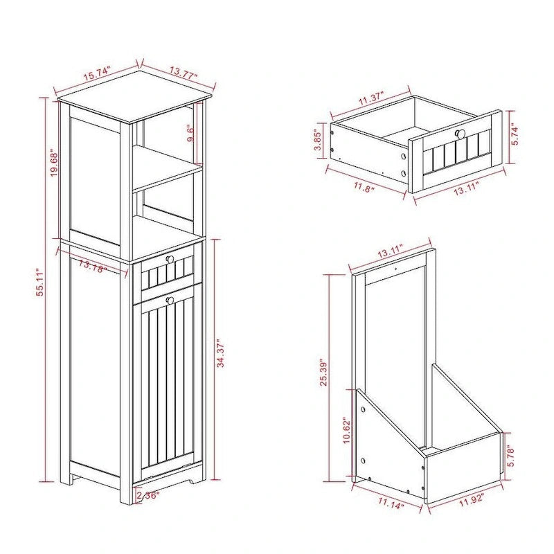 Meuble de tri pour linge avec bac basculant et un tiroir, 1 compartiment - Blanc