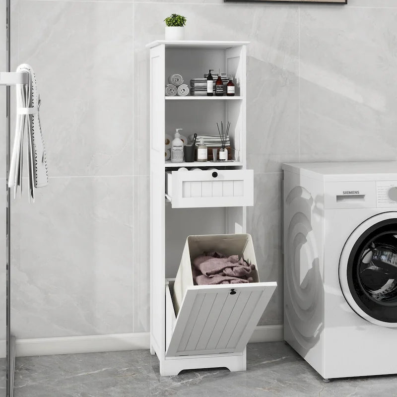 Meuble de tri pour linge avec bac basculant et un tiroir, 1 compartiment - Blanc
