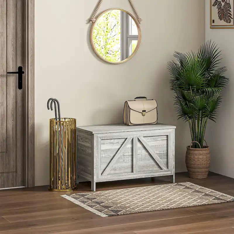HOMCOM 30 Farmhouse Storage Chest, Lift Top Box Organizer with Safety Hinge to Open Up 100 for Bedroom, Entryway, Living Room