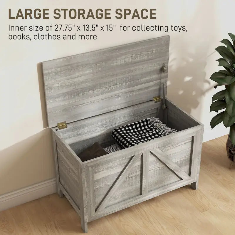 Coffre de rangement de ferme 30", organisateur à couvercle relevable avec charnière de sécurité, ouverture à 100° pour chambre, entrée, salon