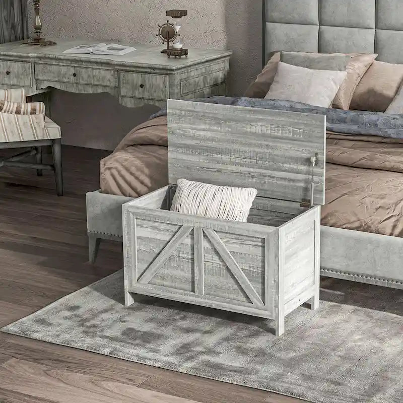 Coffre de rangement de ferme 30", organisateur à couvercle relevable avec charnière de sécurité, ouverture à 100° pour chambre, entrée, salon
