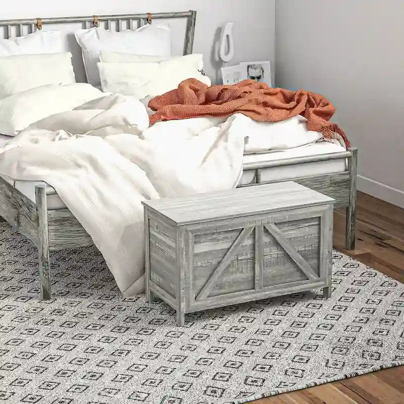 Coffre de rangement de ferme 30", organisateur à couvercle relevable avec charnière de sécurité, ouverture à 100° pour chambre, entrée, salon