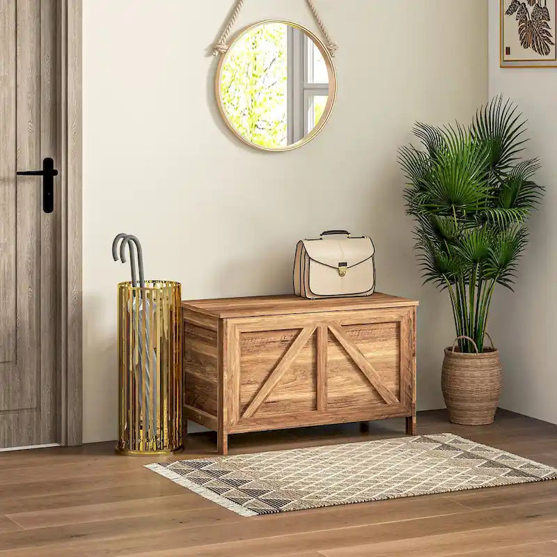 Coffre de rangement de ferme 30", organisateur à couvercle relevable avec charnière de sécurité, ouverture à 100° pour chambre, entrée, salon