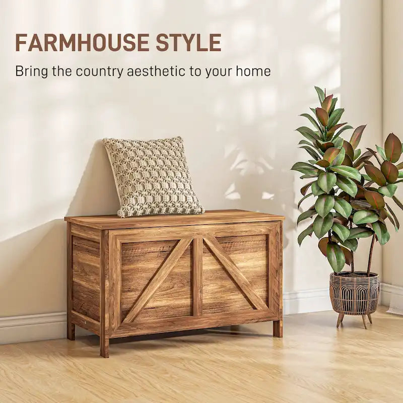 Coffre de rangement de ferme 30", organisateur à couvercle relevable avec charnière de sécurité, ouverture à 100° pour chambre, entrée, salon