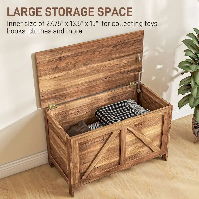 Coffre de rangement de ferme 30", organisateur à couvercle relevable avec charnière de sécurité, ouverture à 100° pour chambre, entrée, salon