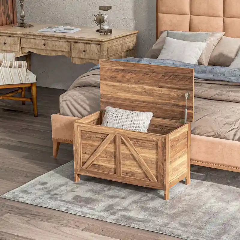 Coffre de rangement de ferme 30", organisateur à couvercle relevable avec charnière de sécurité, ouverture à 100° pour chambre, entrée, salon