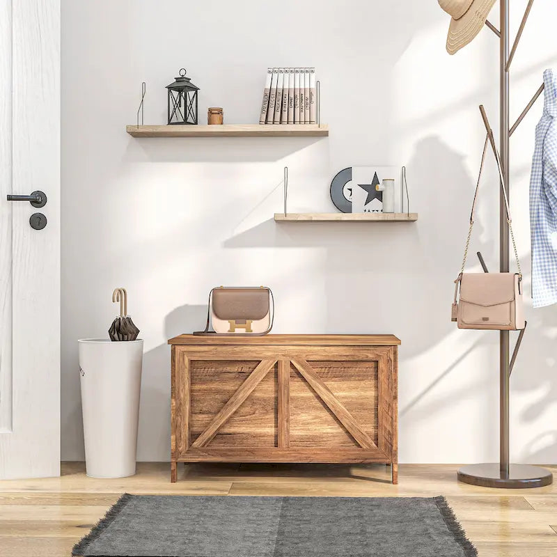 Coffre de rangement de ferme 30", organisateur à couvercle relevable avec charnière de sécurité, ouverture à 100° pour chambre, entrée, salon