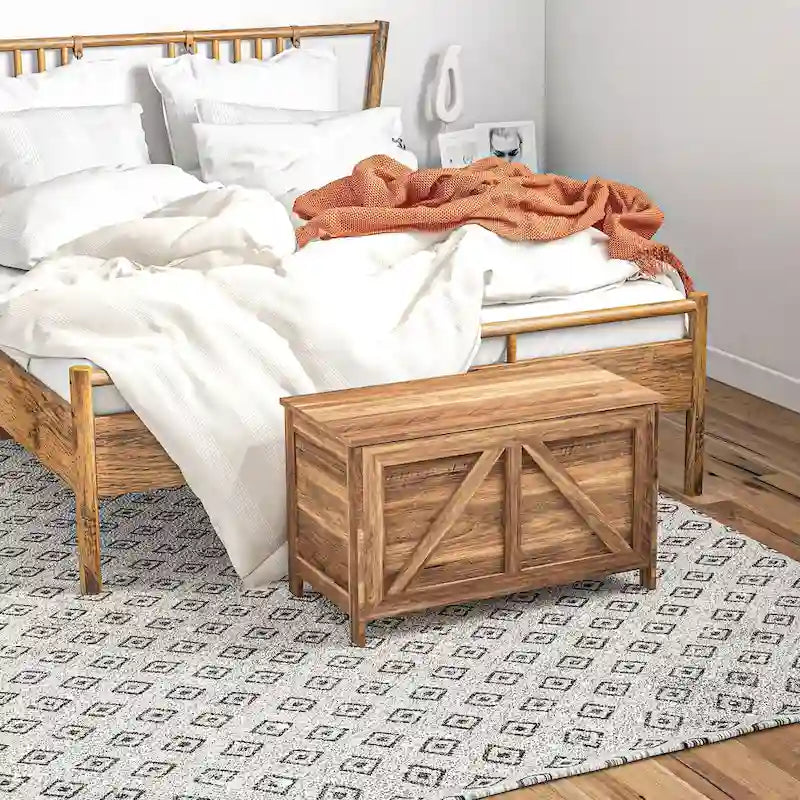 Coffre de rangement de ferme 30", organisateur à couvercle relevable avec charnière de sécurité, ouverture à 100° pour chambre, entrée, salon