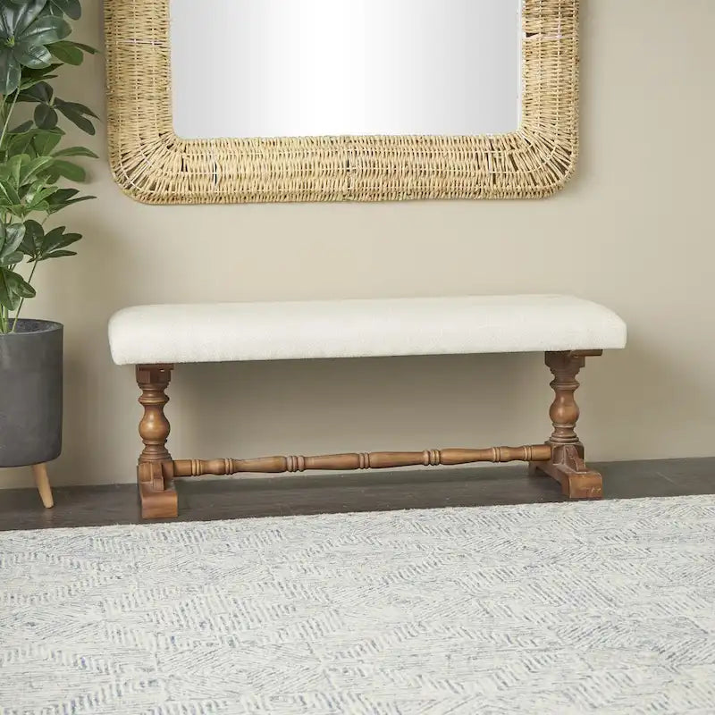 Banc d'intérieur en tissu avec pieds tournés marron - Crème