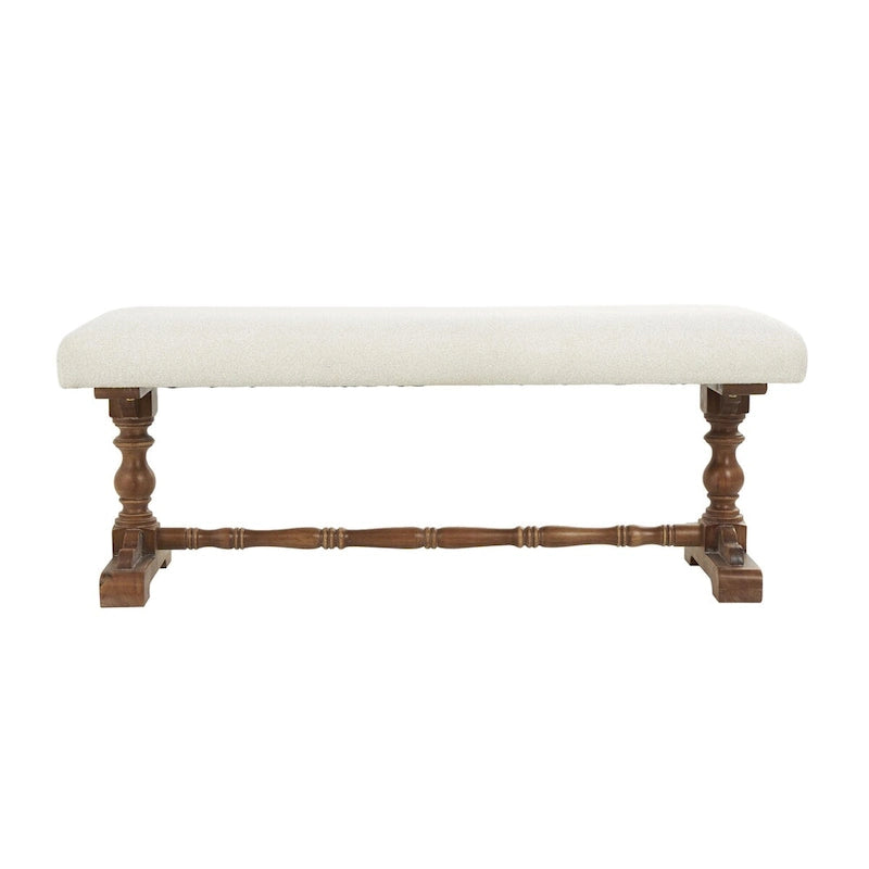 Banc d'intérieur en tissu avec pieds tournés marron - Crème