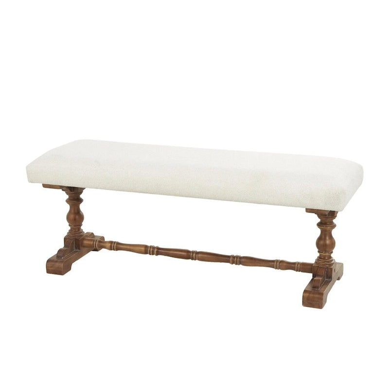 Banc d'intérieur en tissu avec pieds tournés marron - Crème