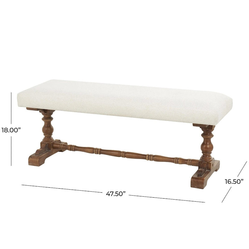 Banc d'intérieur en tissu avec pieds tournés marron - Crème