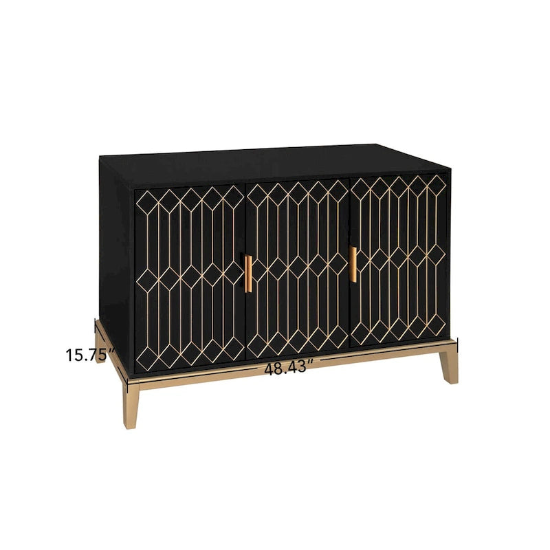 Meuble de rangement 3 portes à lignes sculptées, buffet avec étagère réglable, grand meuble d'appoint de rangement