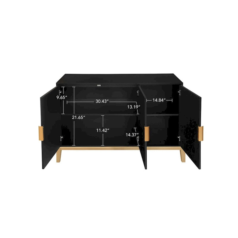 Meuble de rangement 3 portes à lignes sculptées, buffet avec étagère réglable, grand meuble d'appoint de rangement