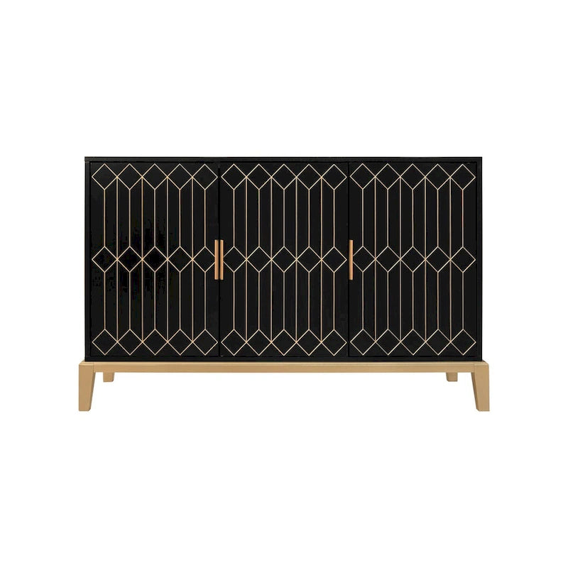 Meuble de rangement 3 portes à lignes sculptées, buffet avec étagère réglable, grand meuble d'appoint de rangement