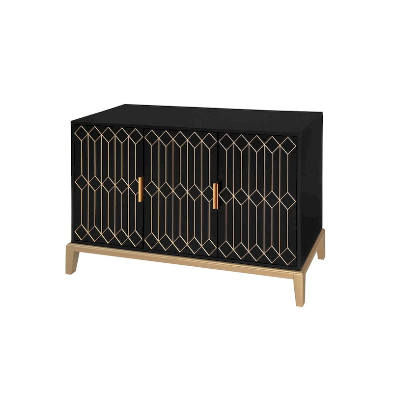 Meuble de rangement 3 portes à lignes sculptées, buffet avec étagère réglable, grand meuble d'appoint de rangement