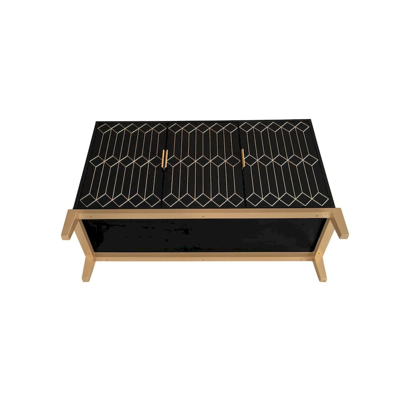 Meuble de rangement 3 portes à lignes sculptées, buffet avec étagère réglable, grand meuble d'appoint de rangement