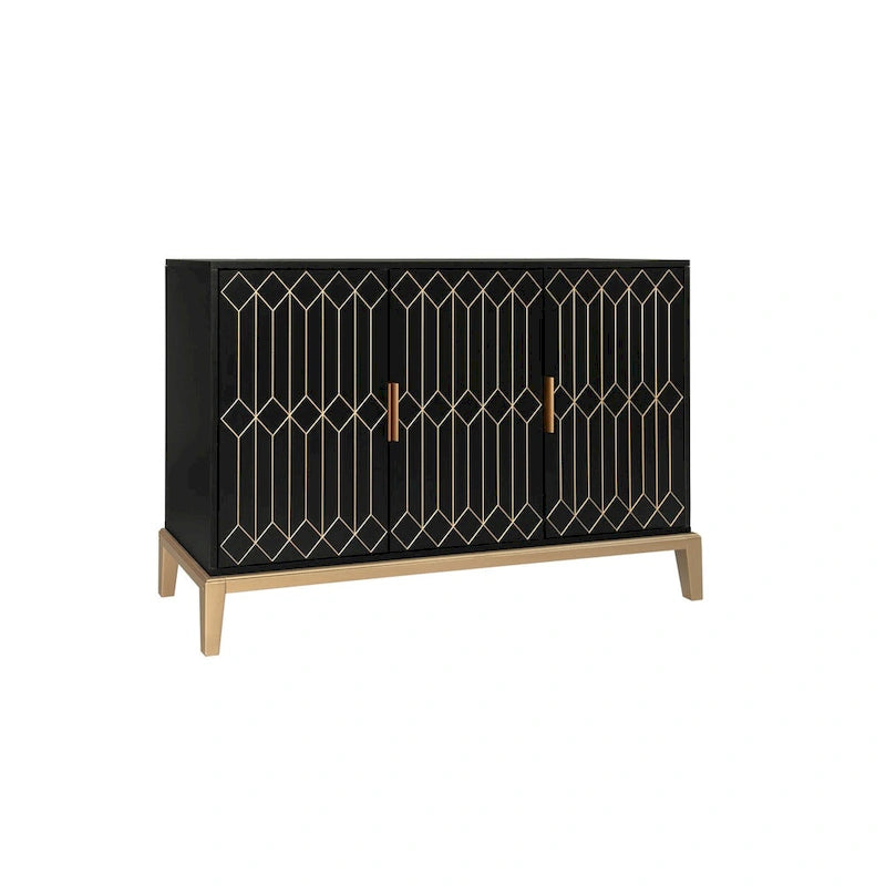 Meuble de rangement 3 portes à lignes sculptées, buffet avec étagère réglable, grand meuble d'appoint de rangement