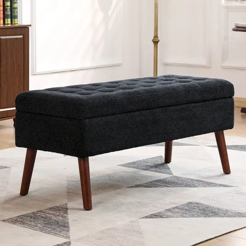 Banc de rangement Coffre de lit Banc d'entrée Banc ottoman de rangement 111 cm (L) x 46 cm (P) Banc en lin gris