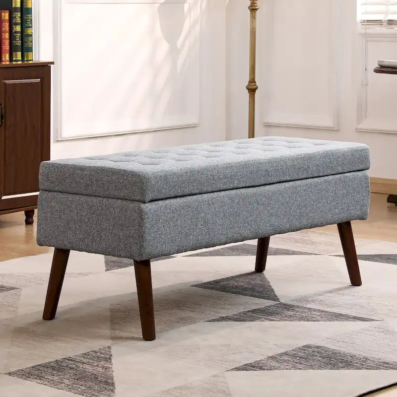 Banc de rangement Coffre de lit Banc d'entrée Banc ottoman de rangement 111 cm (L) x 46 cm (P) Banc en lin gris