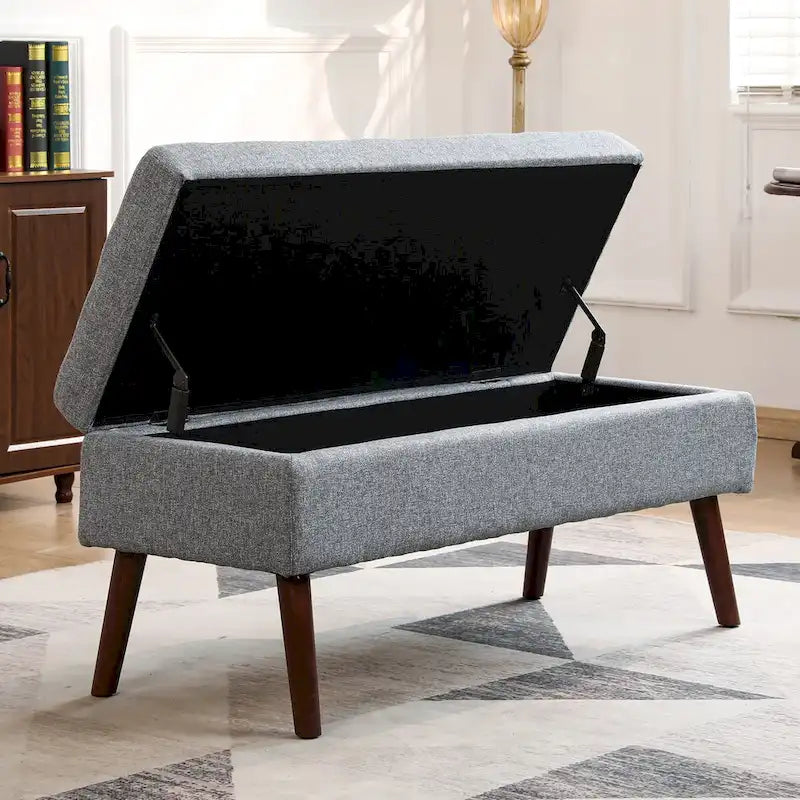 Banc de rangement Coffre de lit Banc d'entrée Banc ottoman de rangement 111 cm (L) x 46 cm (P) Banc en lin gris