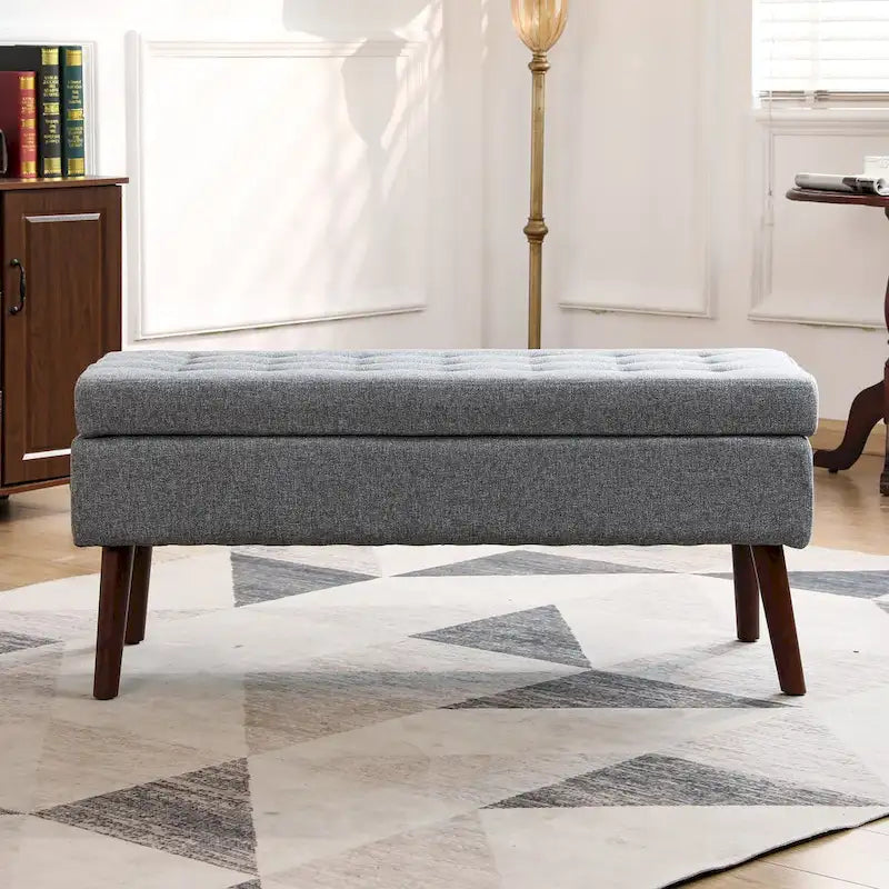 Banc de rangement Coffre de lit Banc d'entrée Banc ottoman de rangement 111 cm (L) x 46 cm (P) Banc en lin gris