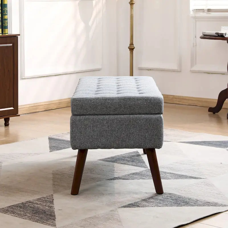 Banc de rangement Coffre de lit Banc d'entrée Banc ottoman de rangement 111 cm (L) x 46 cm (P) Banc en lin gris