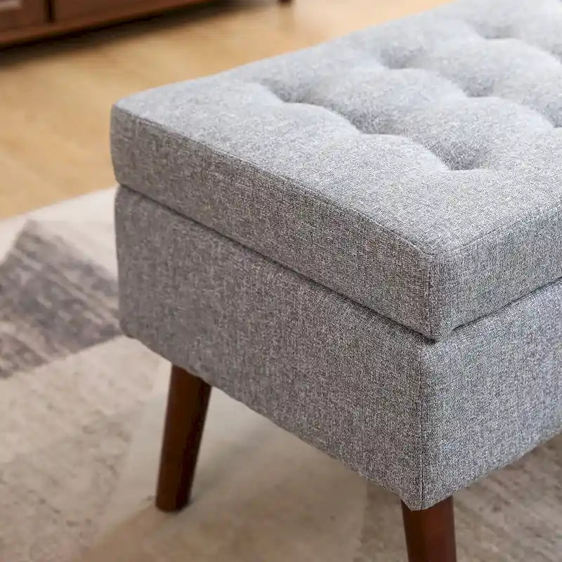 Banc de rangement Coffre de lit Banc d'entrée Banc ottoman de rangement 111 cm (L) x 46 cm (P) Banc en lin gris