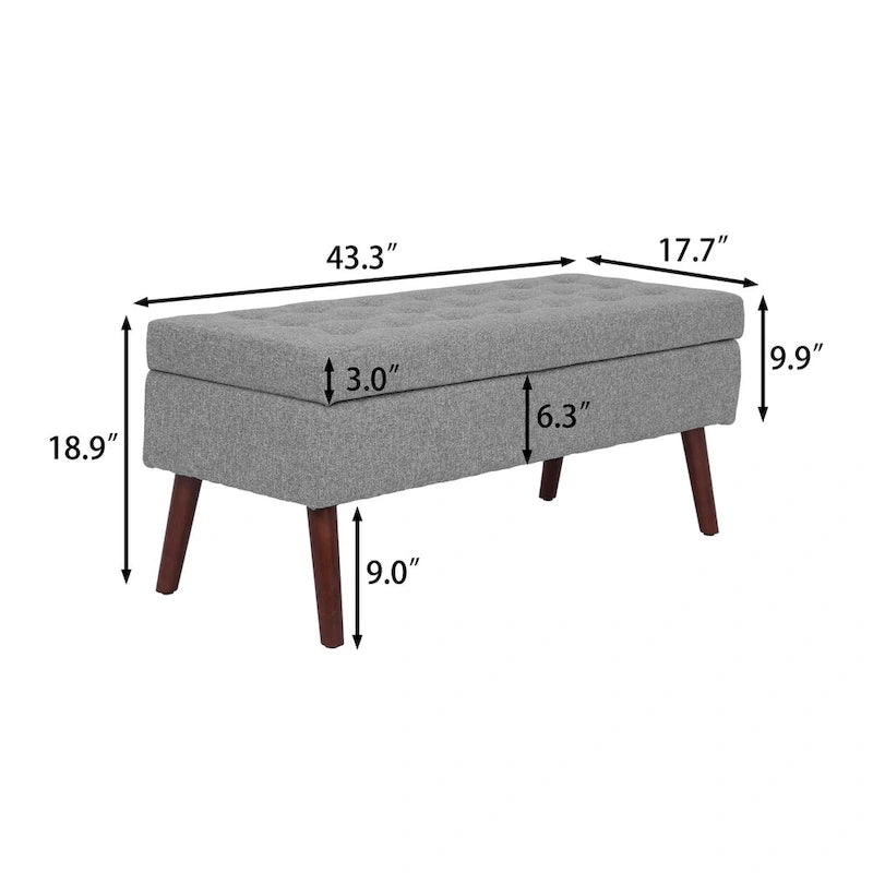 Banc de rangement Coffre de lit Banc d'entrée Banc ottoman de rangement 111 cm (L) x 46 cm (P) Banc en lin gris