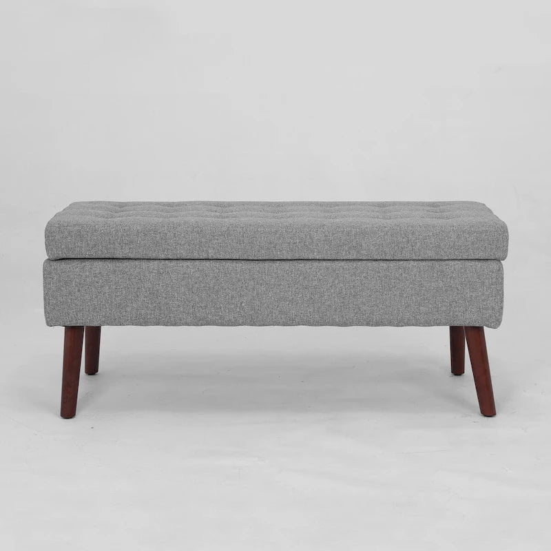 Banc de rangement Coffre de lit Banc d'entrée Banc ottoman de rangement 111 cm (L) x 46 cm (P) Banc en lin gris