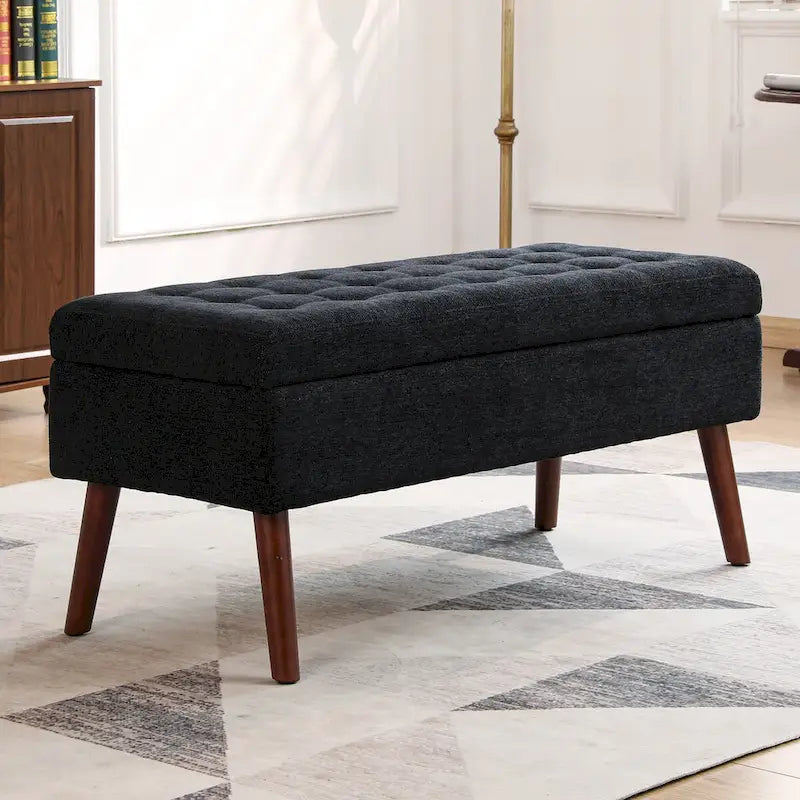 Banc de rangement Coffre de lit Banc d'entrée Banc ottoman de rangement 111 cm (L) x 46 cm (P) Banc en lin gris