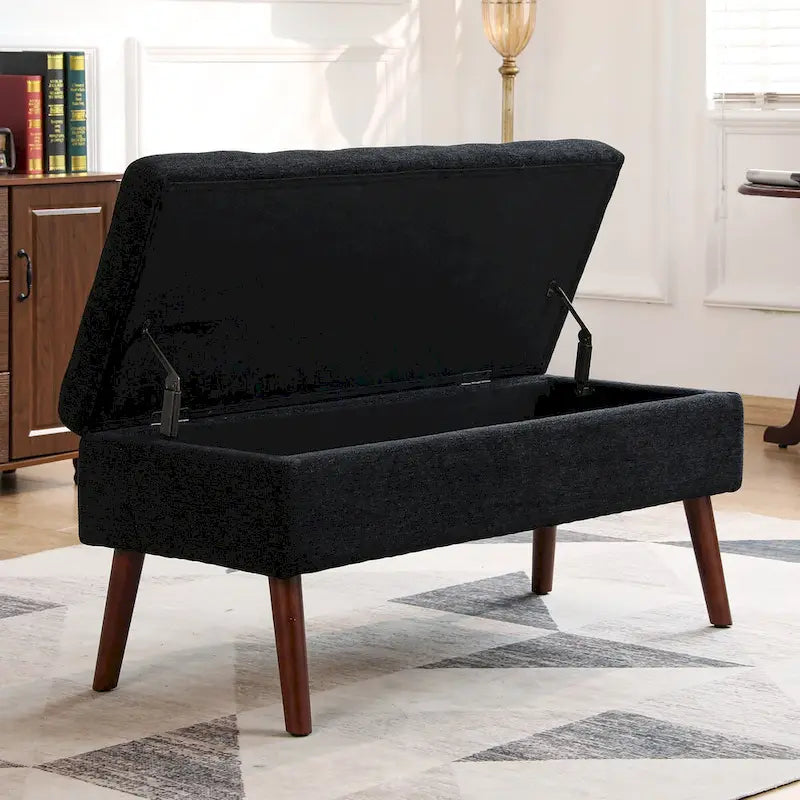 Banc de rangement Coffre de lit Banc d'entrée Banc ottoman de rangement 111 cm (L) x 46 cm (P) Banc en lin gris