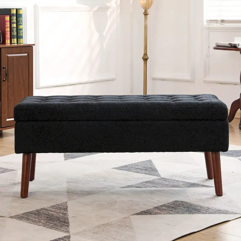 Banc de rangement Coffre de lit Banc d'entrée Banc ottoman de rangement 111 cm (L) x 46 cm (P) Banc en lin gris
