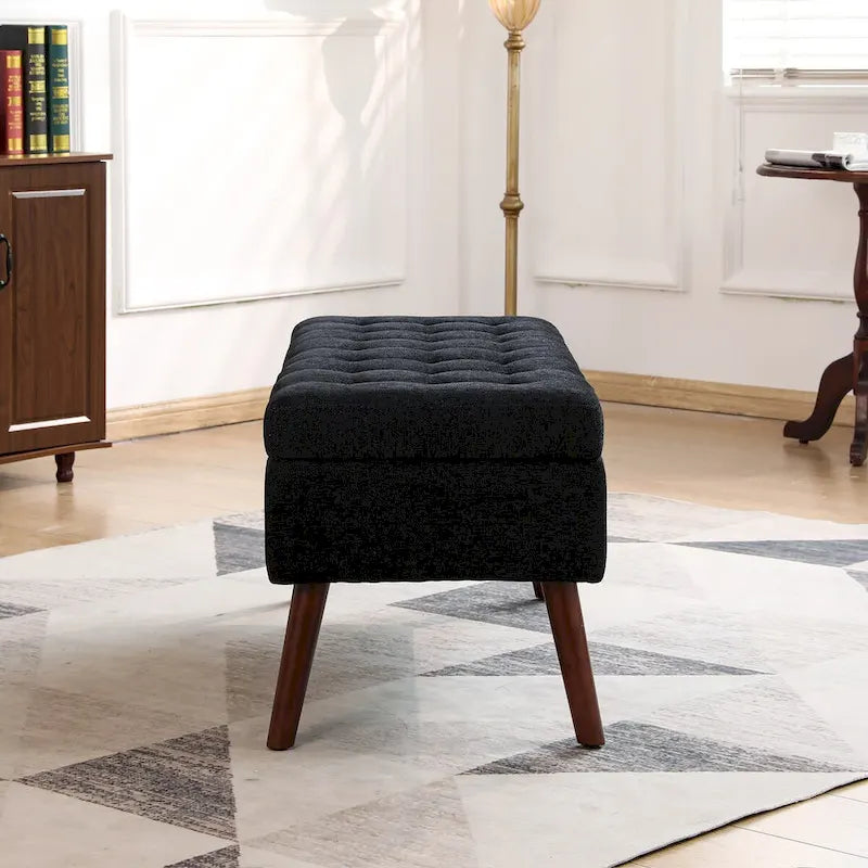 Banc de rangement Coffre de lit Banc d'entrée Banc ottoman de rangement 111 cm (L) x 46 cm (P) Banc en lin gris