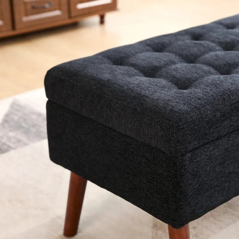 Banc de rangement Coffre de lit Banc d'entrée Banc ottoman de rangement 111 cm (L) x 46 cm (P) Banc en lin gris