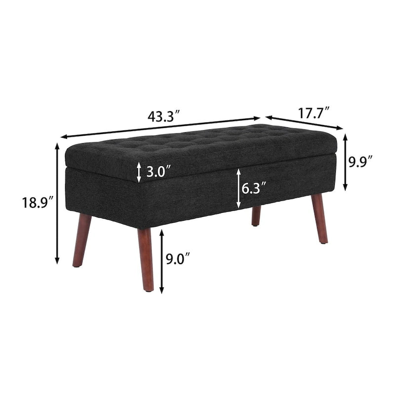 Banc de rangement Coffre de lit Banc d'entrée Banc ottoman de rangement 111 cm (L) x 46 cm (P) Banc en lin gris