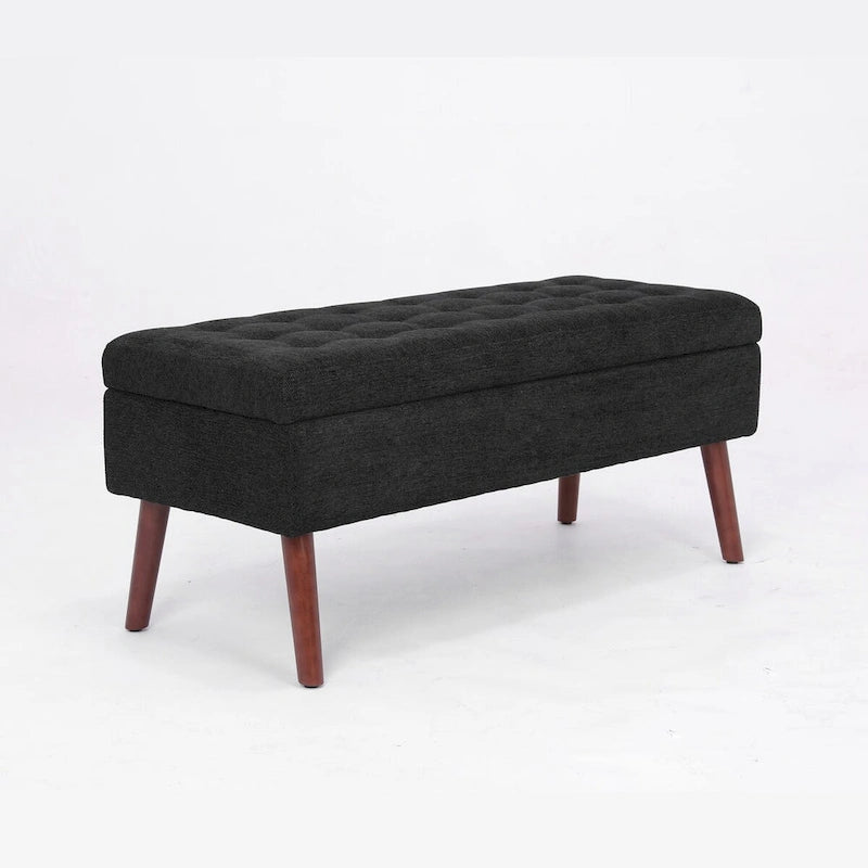 Banc de rangement Coffre de lit Banc d'entrée Banc ottoman de rangement 111 cm (L) x 46 cm (P) Banc en lin gris