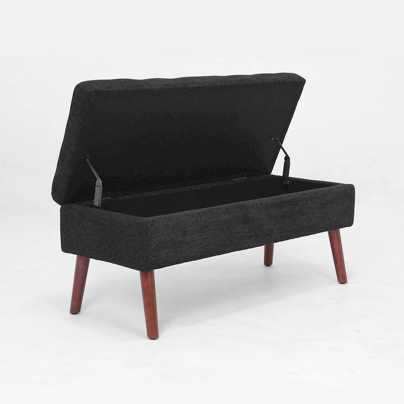 Banc de rangement Coffre de lit Banc d'entrée Banc ottoman de rangement 111 cm (L) x 46 cm (P) Banc en lin gris