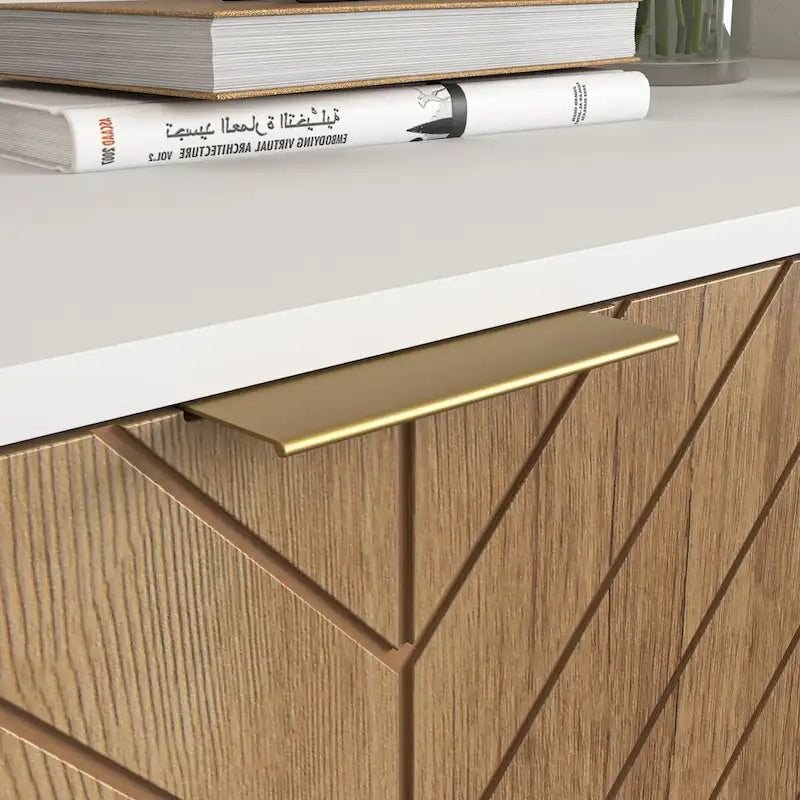 Meuble de rangement blanc et doré à 2 portes, buffet/bahut avec rangement