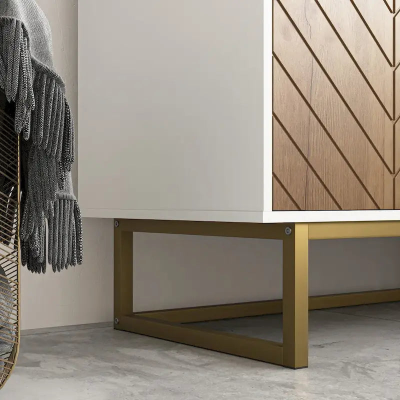 Meuble de rangement blanc et doré à 2 portes, buffet/bahut avec rangement