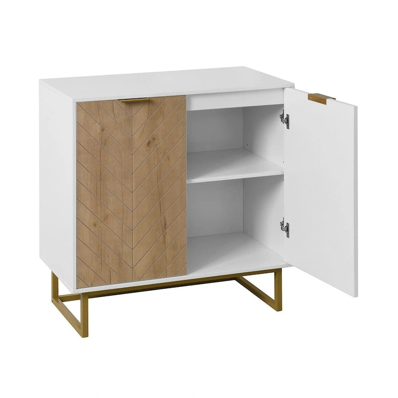 Meuble de rangement blanc et doré à 2 portes, buffet/bahut avec rangement