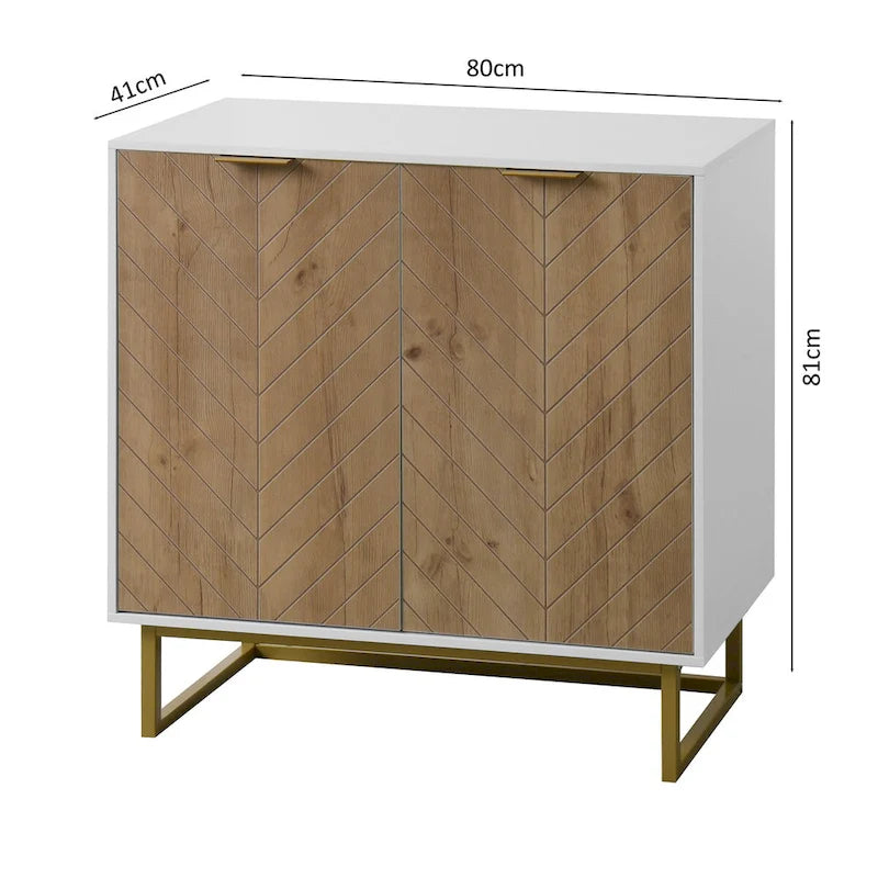 Meuble de rangement blanc et doré à 2 portes, buffet/bahut avec rangement