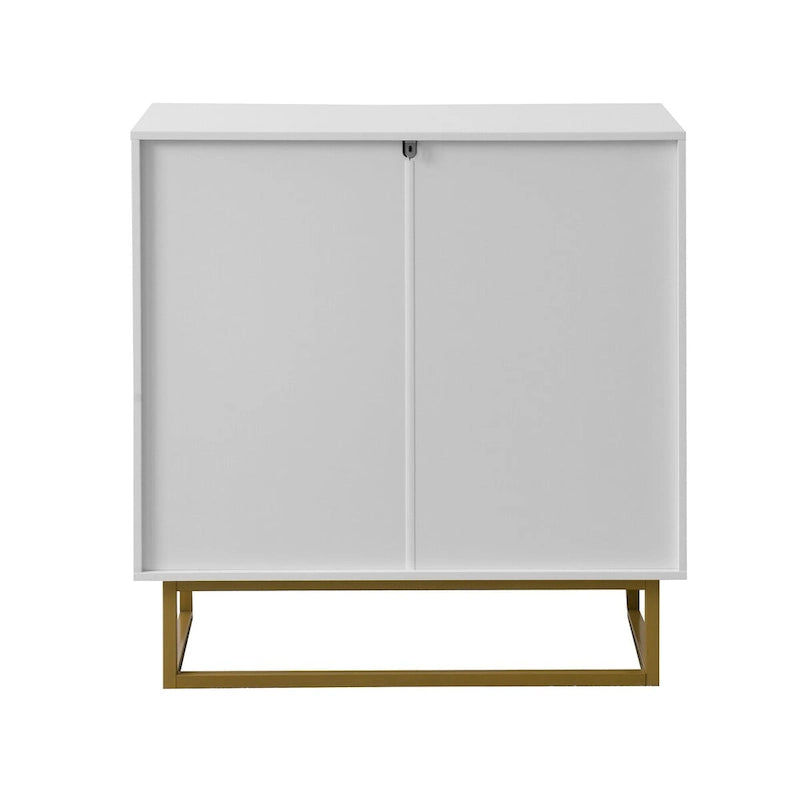 Meuble de rangement blanc et doré à 2 portes, buffet/bahut avec rangement