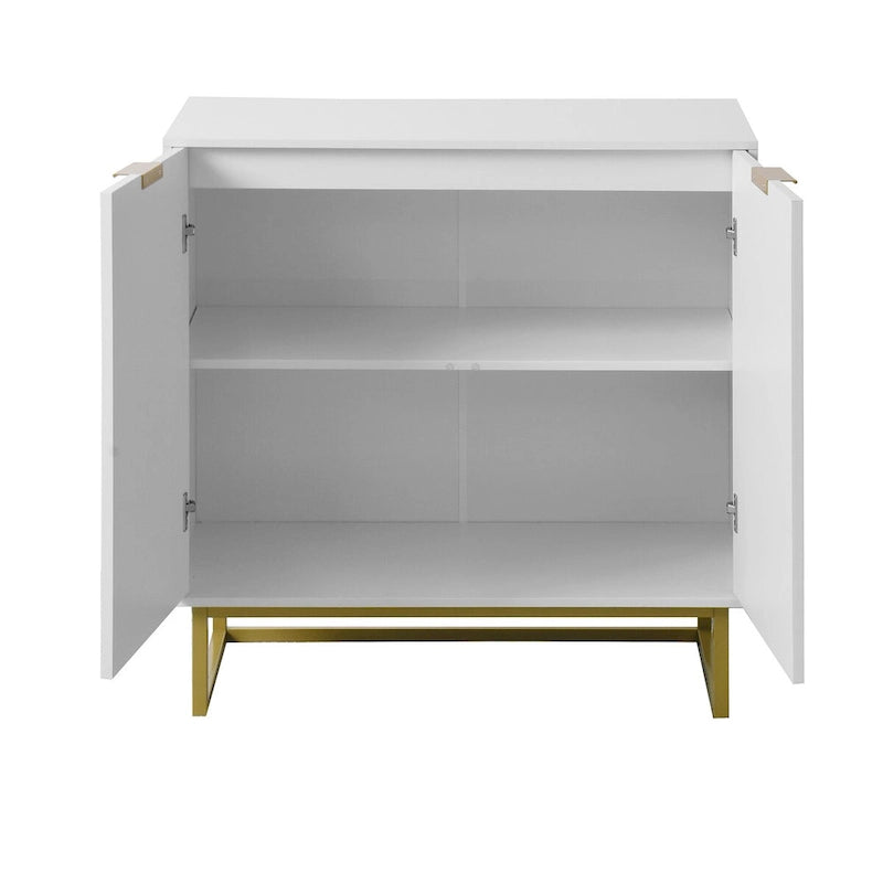 Meuble de rangement blanc et doré à 2 portes, buffet/bahut avec rangement